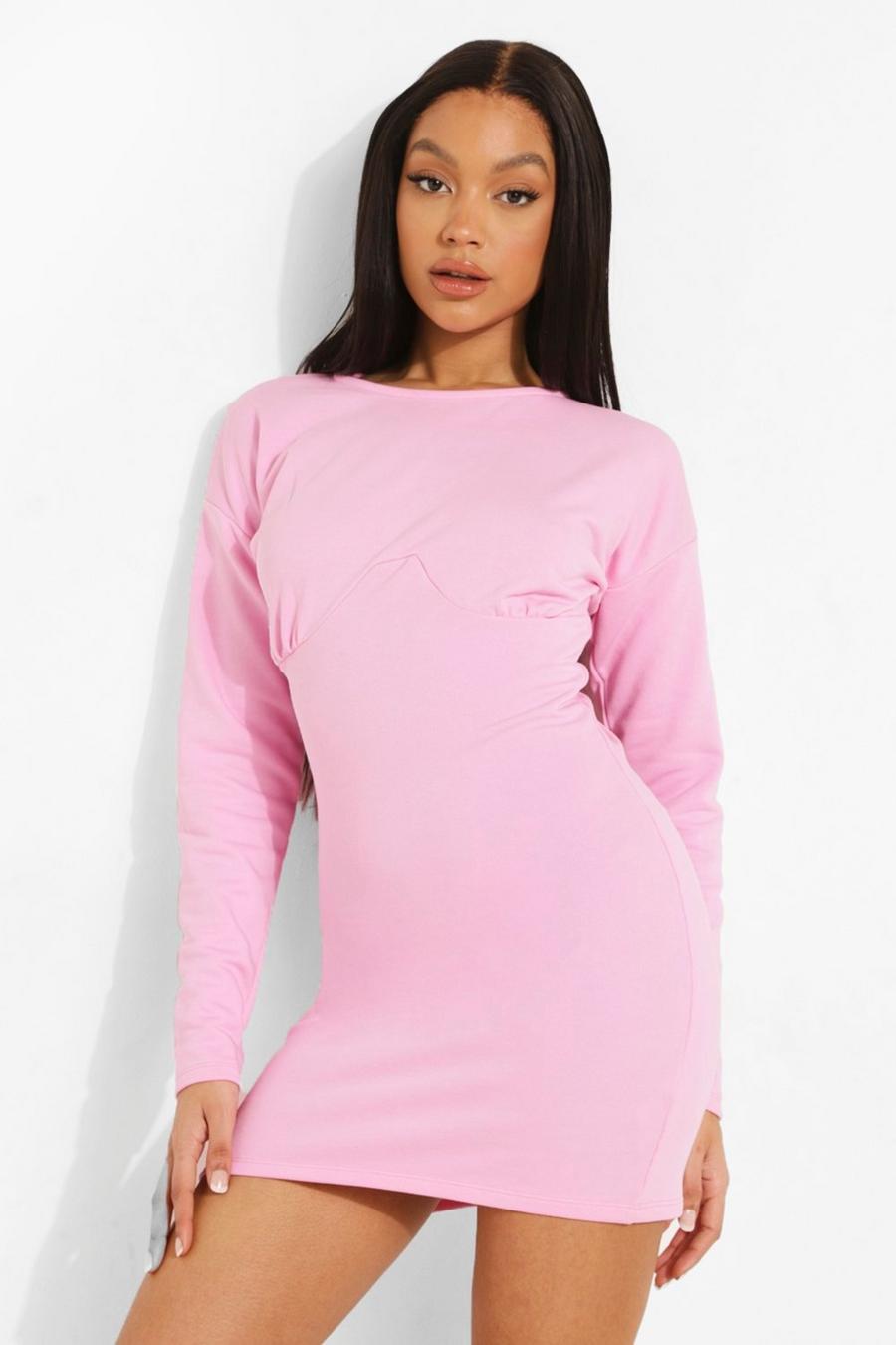 Pink Underbust Corset Sweatshirt Dress