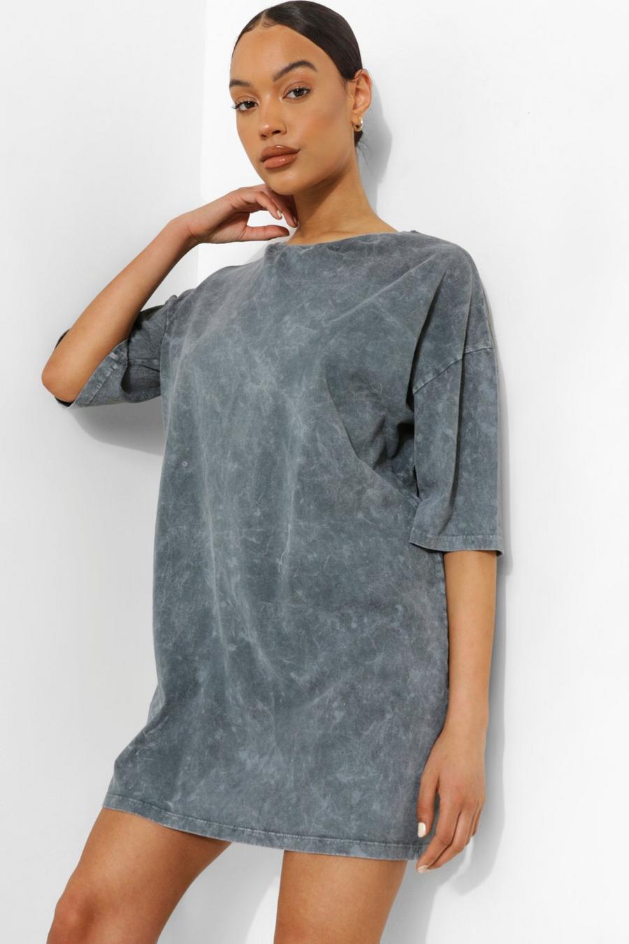 Charcoal Basic Stone Wash T-shirt Dress image number 1