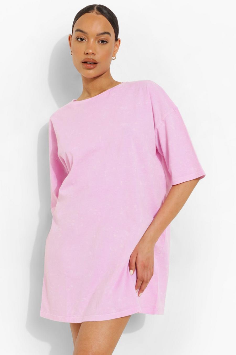 Stone-Wash T-Shirt-Kleid, Pink image number 1