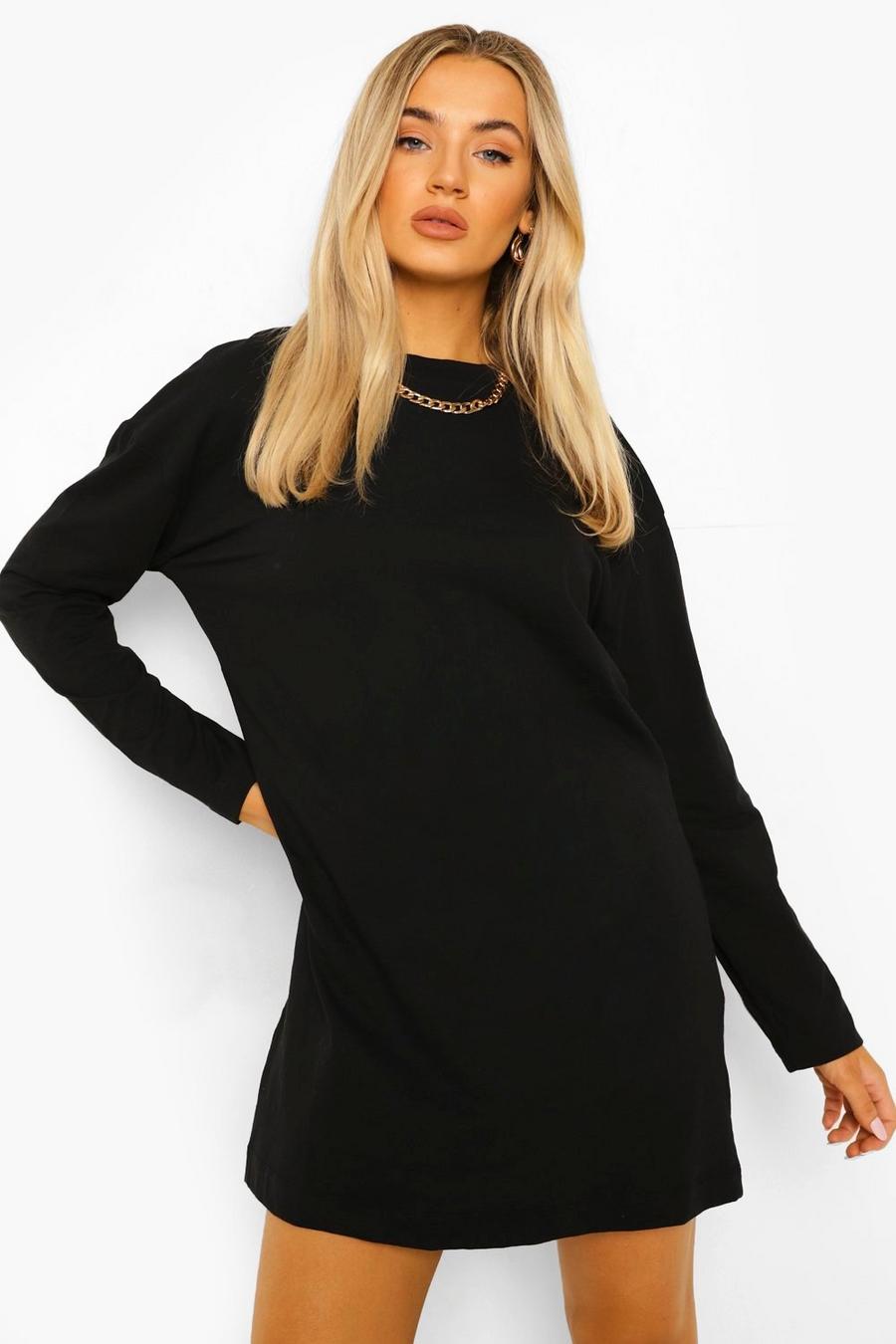 Black Basic Long Sleeve T-shirt Dress image number 1