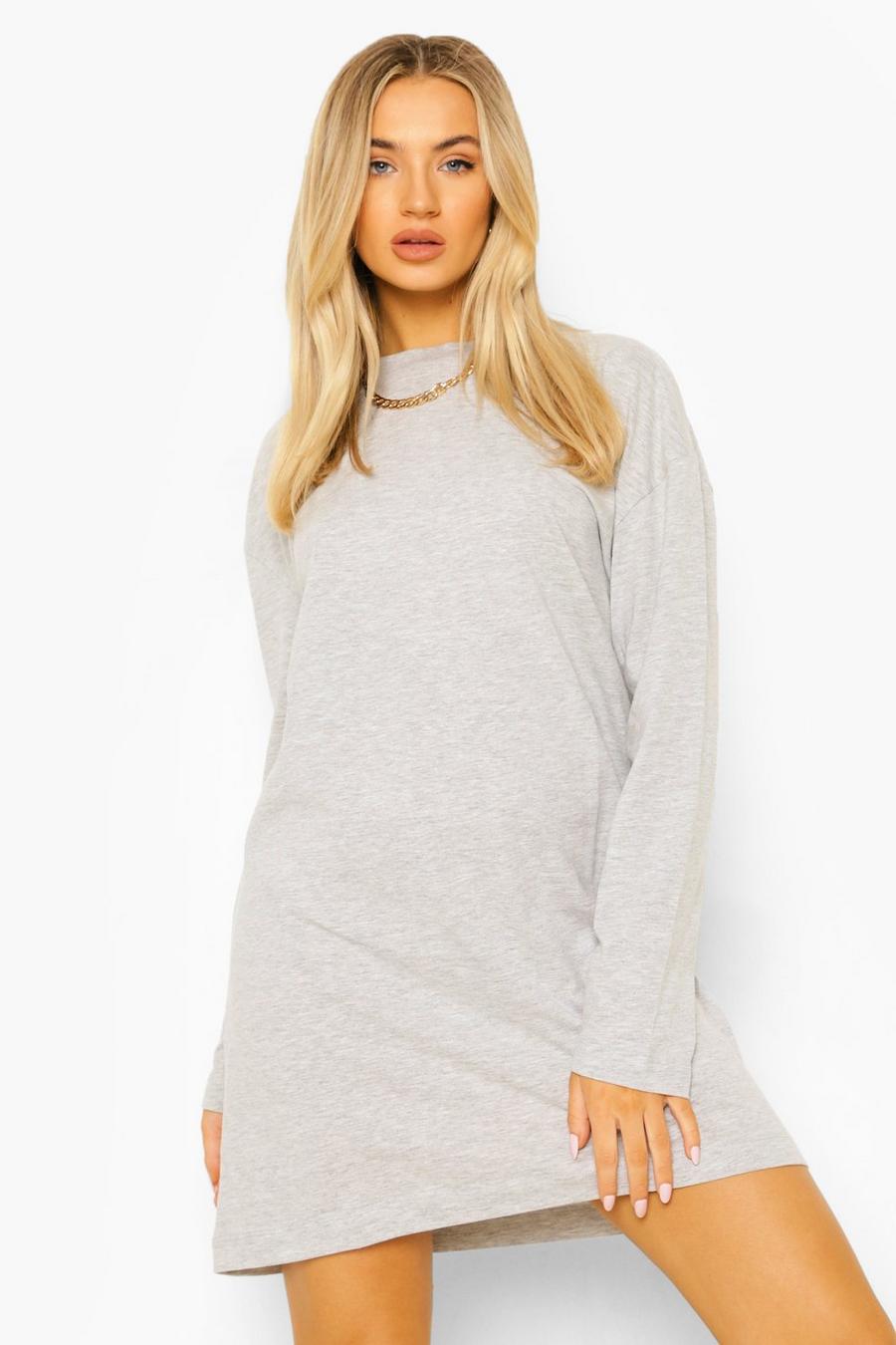 Grey marl Basic Long Sleeve T-shirt Dress image number 1