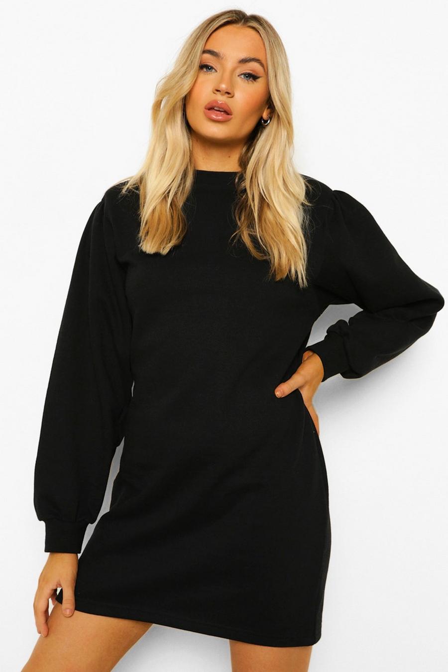 Black Puff Sleeve Sweatshirt Dress image number 1