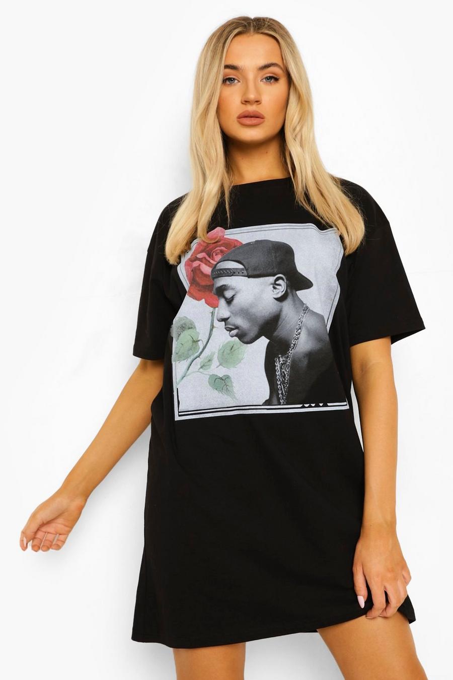 Black Tupac License Graphic T-Shirt Dress image number 1