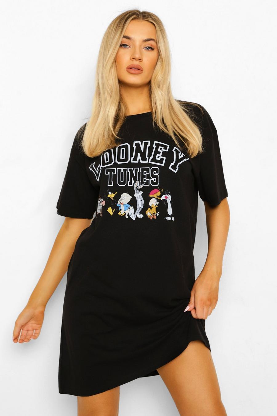Black Looney Tunes License Graphic T-Shirt Dress image number 1