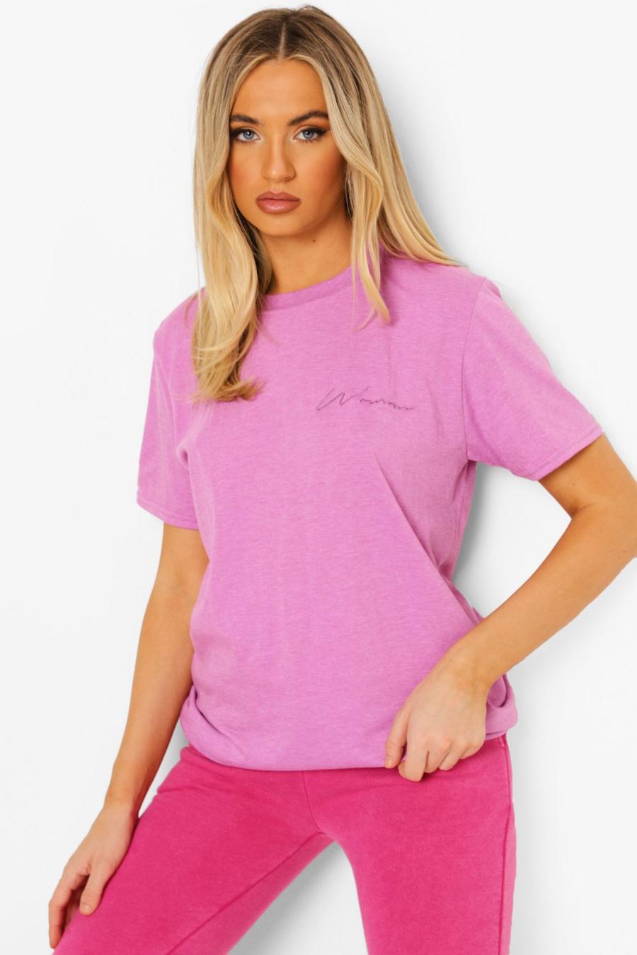 Übergroßes T-Shirt mit „Woman“-Stickerei, Flieder image number 1