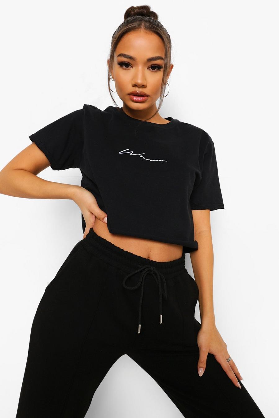 Black Woman Embroidered Cropped T-shirt image number 1