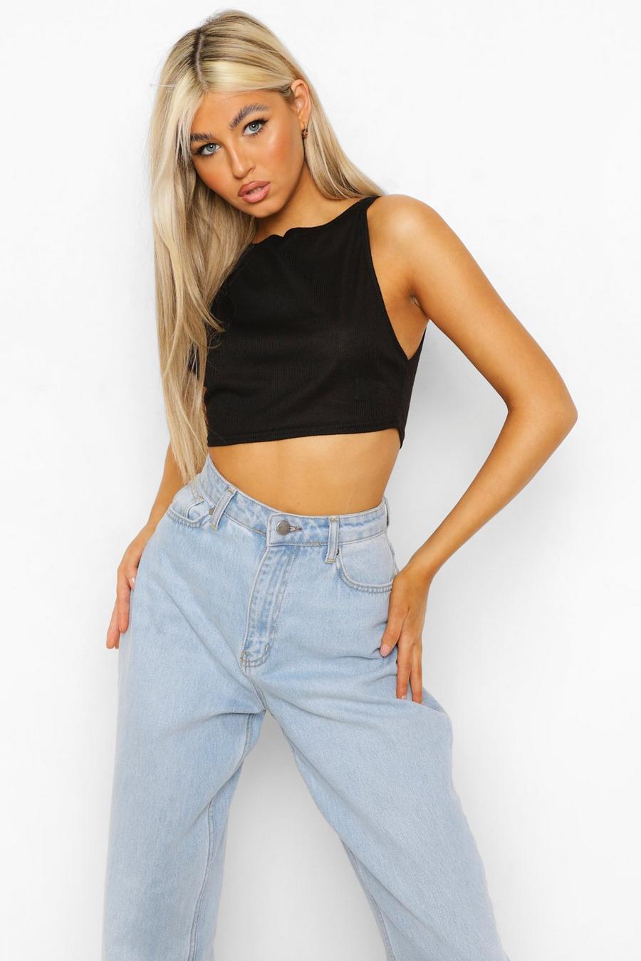 Crop top Tall a coste, Nero image number 1