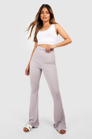 Soft Ribbed Lettuce Hem Flares grey