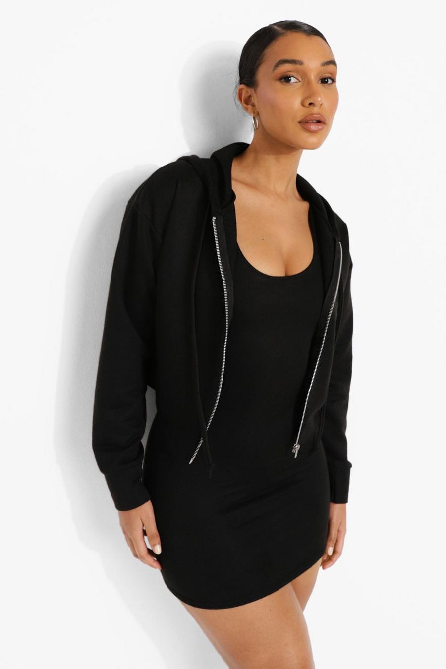 Black Strappy Mini Dress And Cropped Hoodie Set image number 1