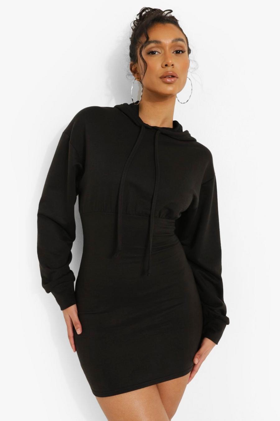 Black Fitted Body Hoodie Dress image number 1