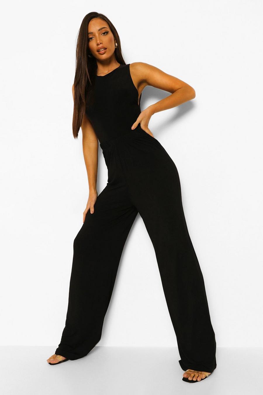 Black Tall Wide Leg Jersey Pants image number 1