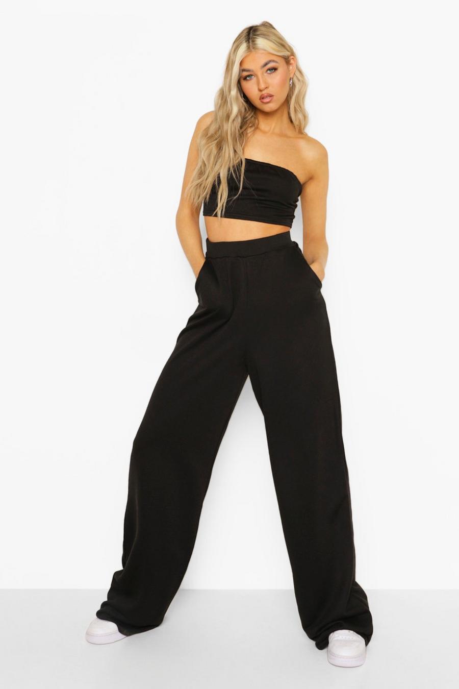 Black Tall Bandeau And Wide Leg Jogger Tracksuit image number 1