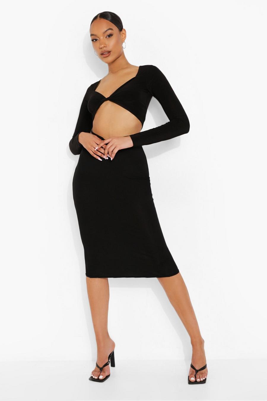 Black Binding Detail Jersey Midi Skirt image number 1
