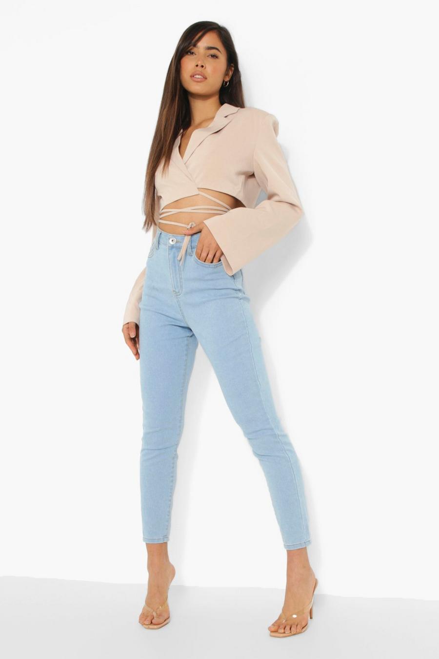 Light blue Skinny jeans med hög midja image number 1