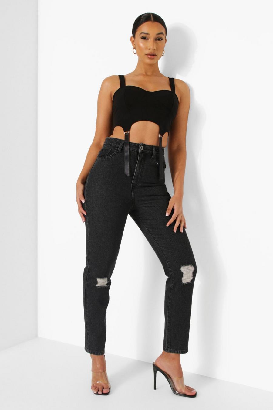 Jean mom taille haute, Washed black image number 1