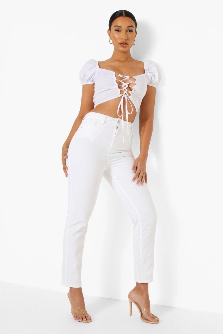 White High Rise Mom Jeans image number 1