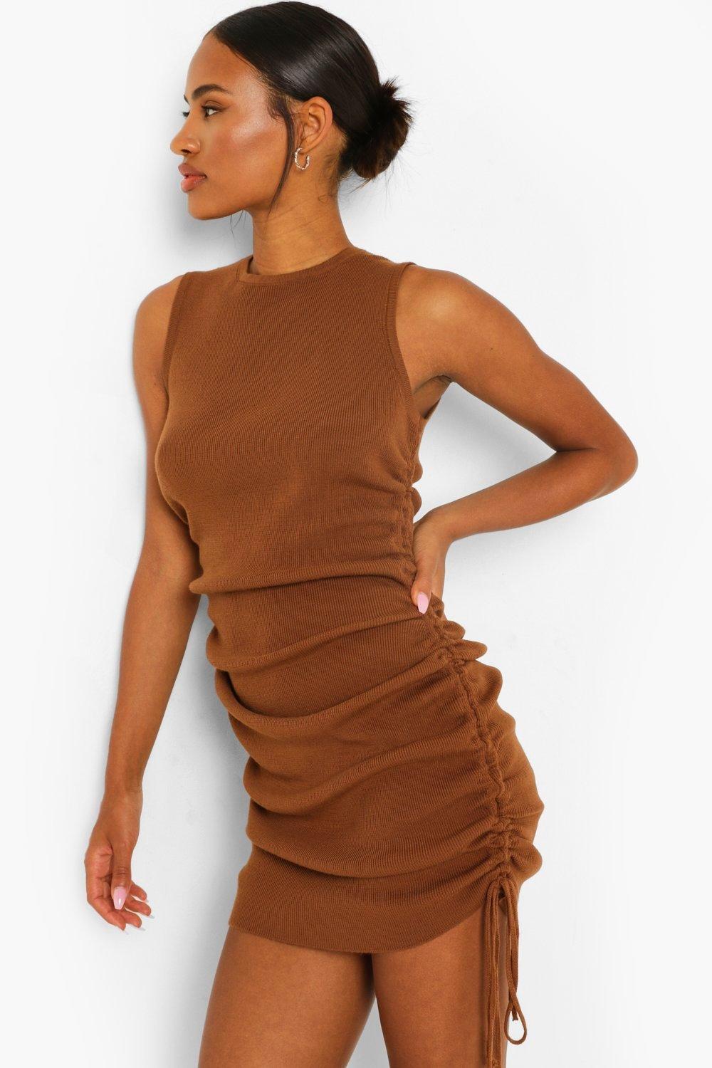 Rib-Knit Bodycon Dress with Side Rushing Detail