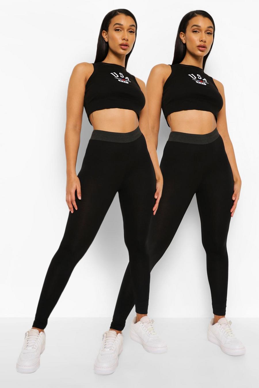 Pack de dos leggings básicos con banda en contraste en la cintura, Negro image number 1