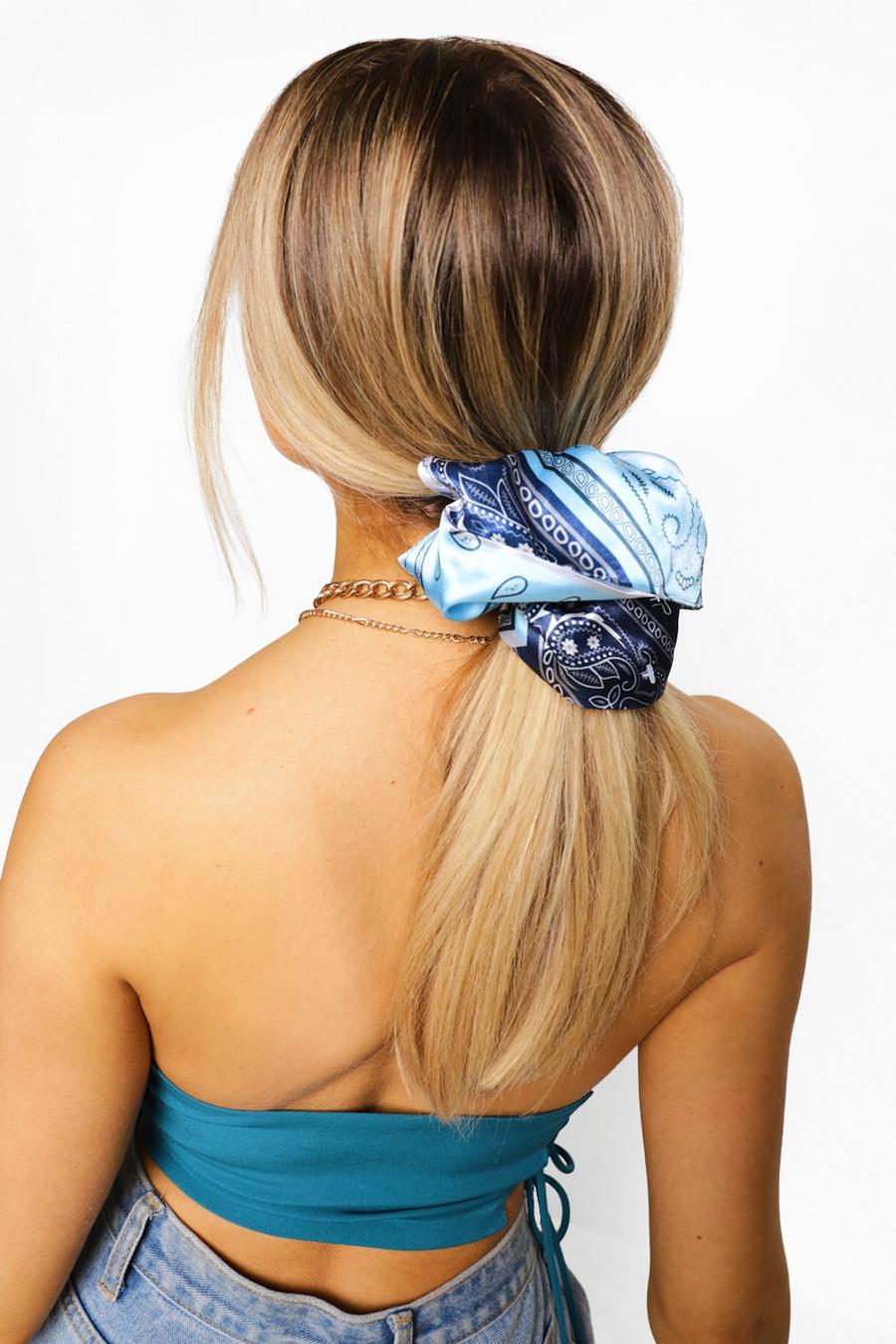 Blue Patchwork Paisley Print Oversized Scrunchie image number 1