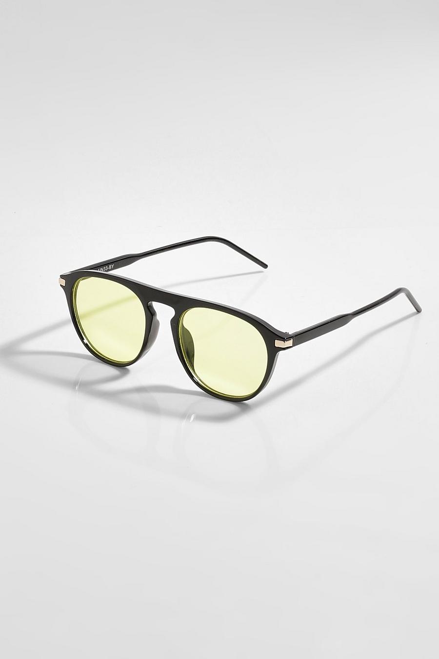 Schwarze Sonnenbrille mit schwerem Gestell und gelben Gläsern, Gelb image number 1
