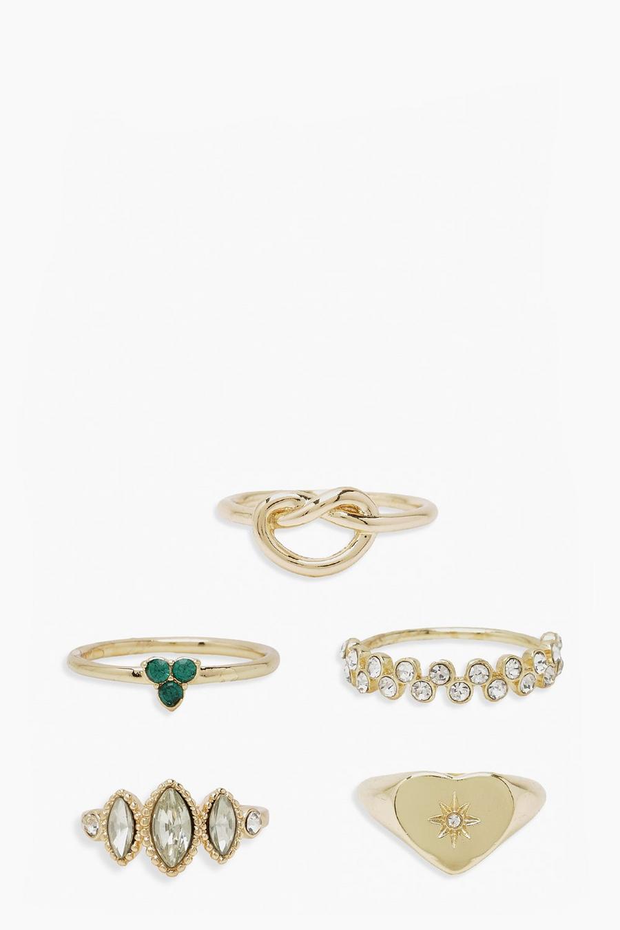 Gold Signet Heart Knotted Ring Pack image number 1