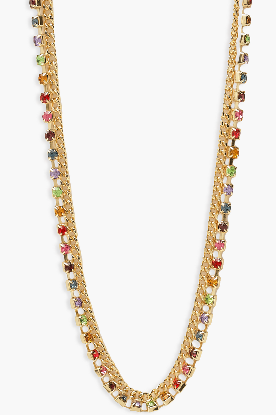 Gold Rainbow Gem Double Layer Necklace image number 1