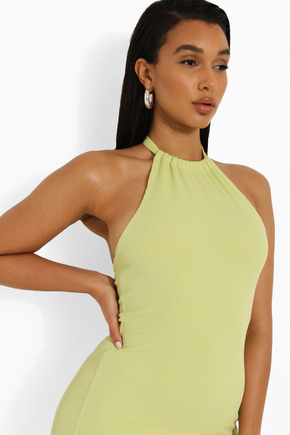 Neon green ribbed outlet dress