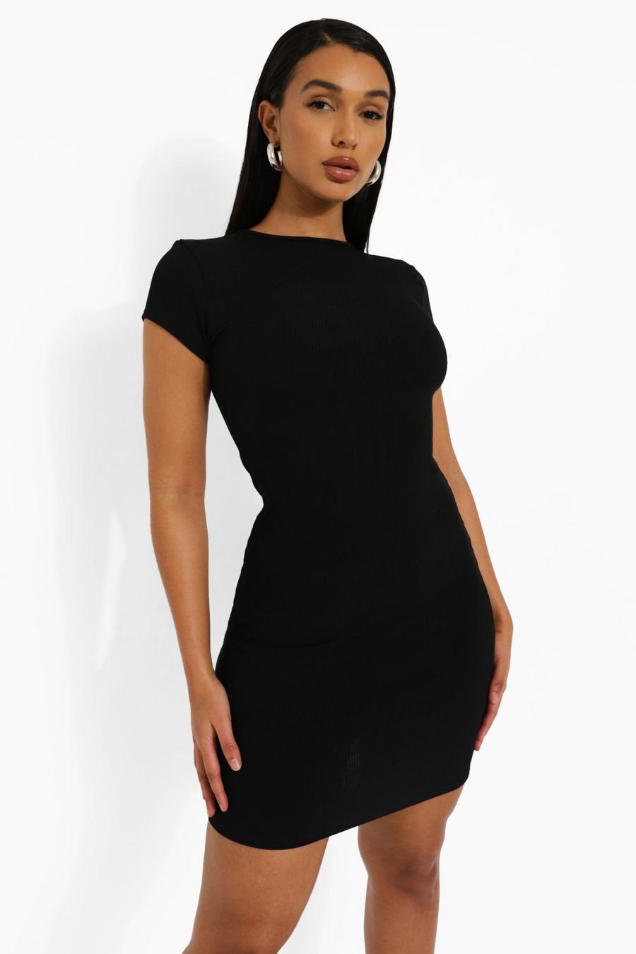 Black Basics Crew Neck Rib Fitted Bodycon image number 1