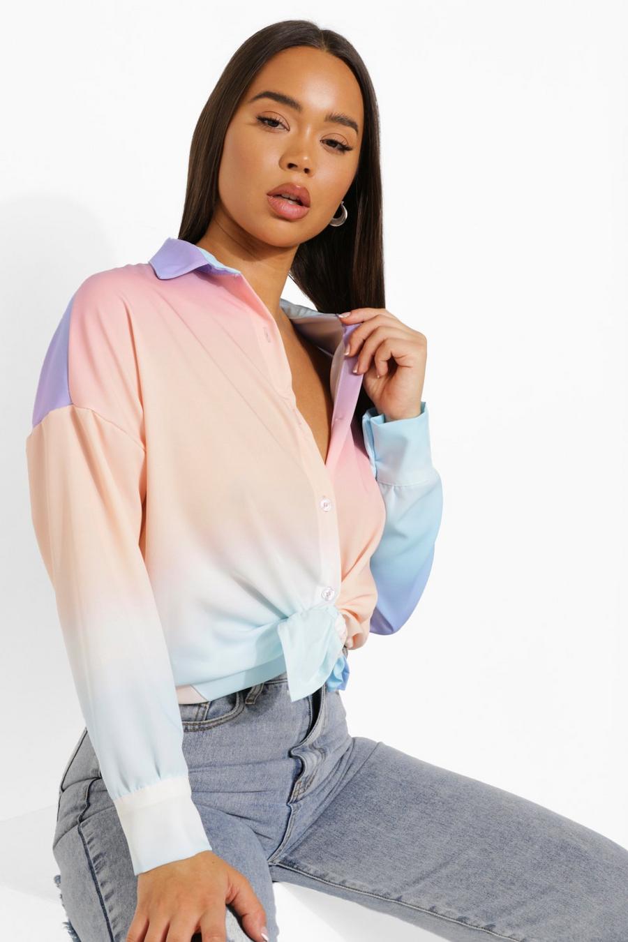 Baby blue Ombre Knot Front Shirt image number 1