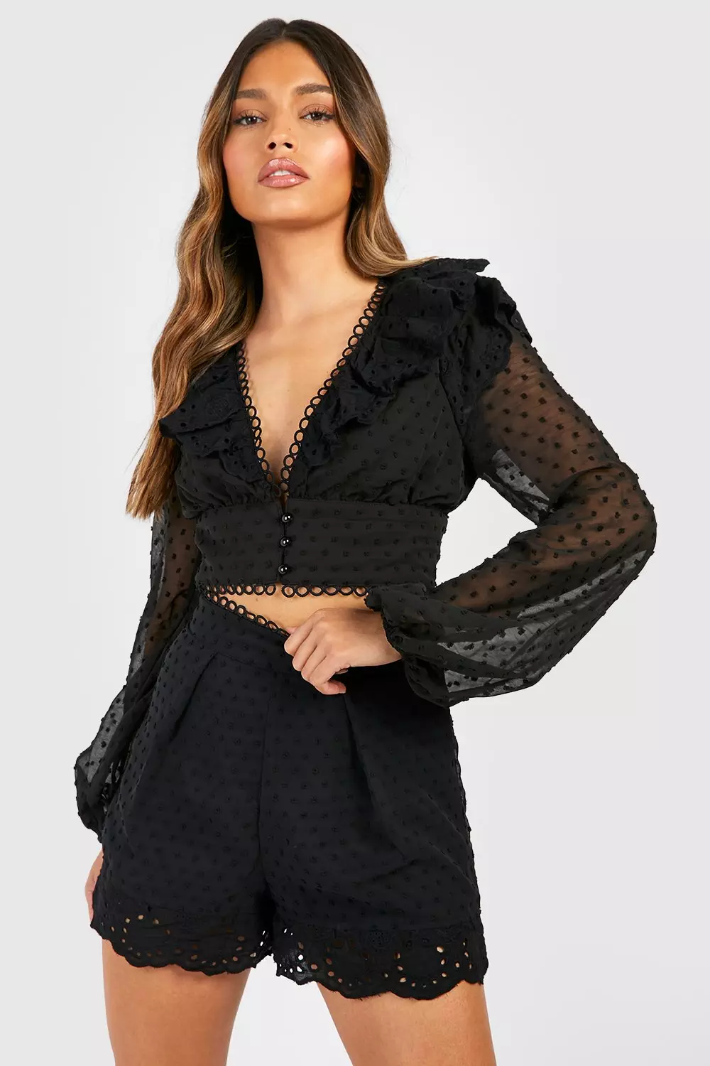 Dobby Mesh Blouse & Shorts Set alternative image