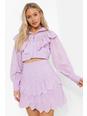 Lilac purple Ruffle Front Cropped Lace Blouse