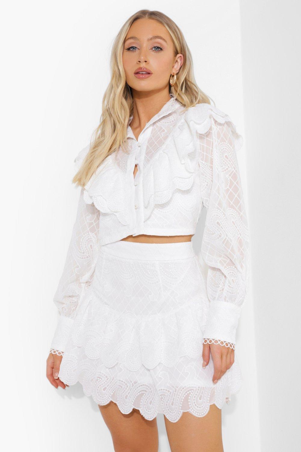 Lace ruffle mini outlet skirt