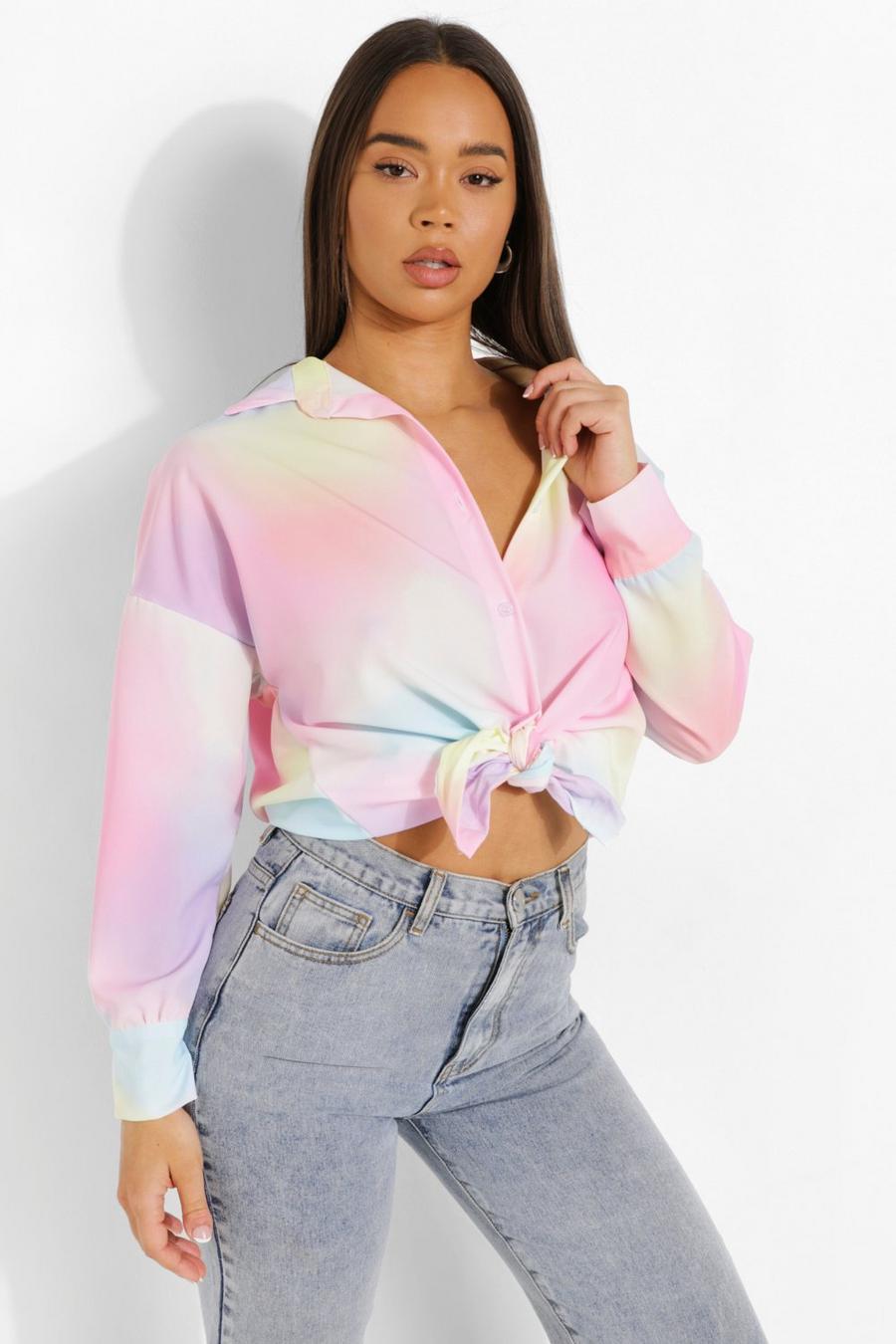 Lilac Pastel Tie Dye Knot Front Shirt image number 1