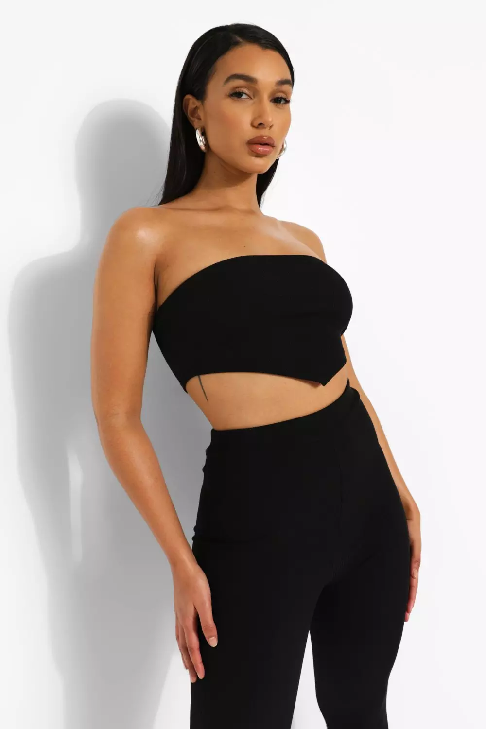 Black Bandeau Pointed Rib Corset Top alternative image