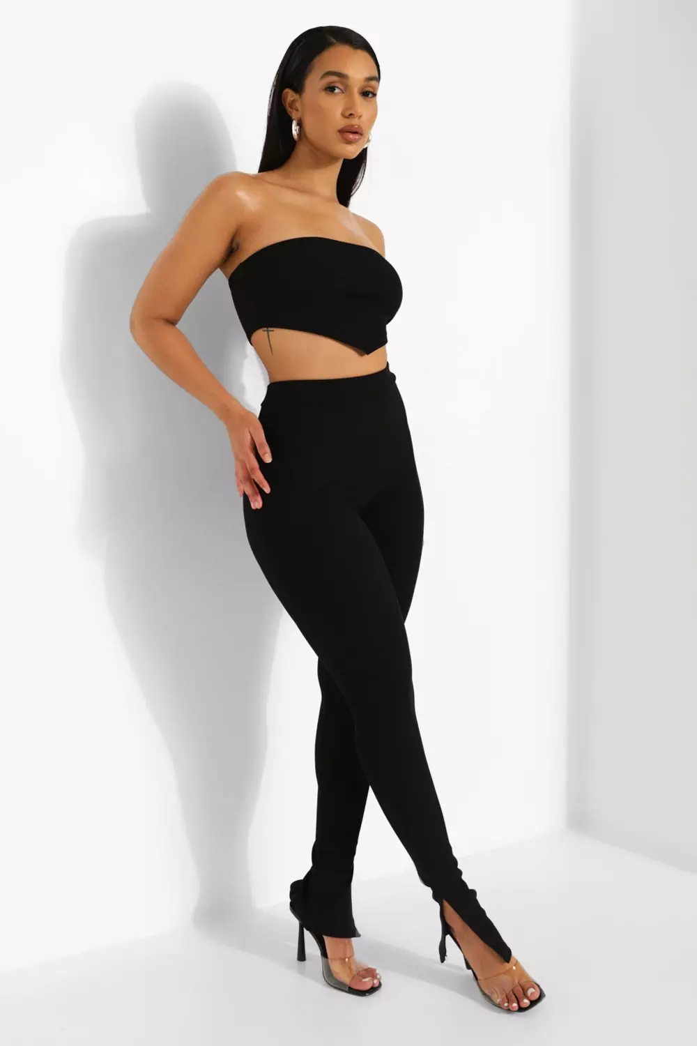Black Bandeau Pointed Rib Corset Top alternative image
