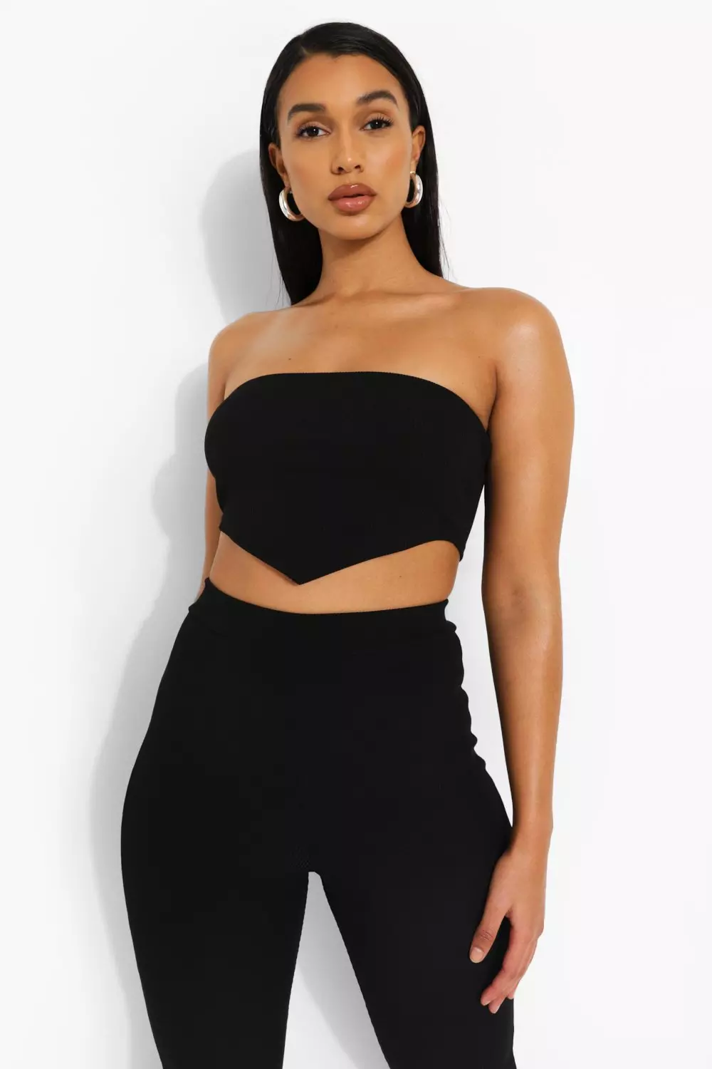 Black Bandeau Pointed Rib Corset Top alternative image