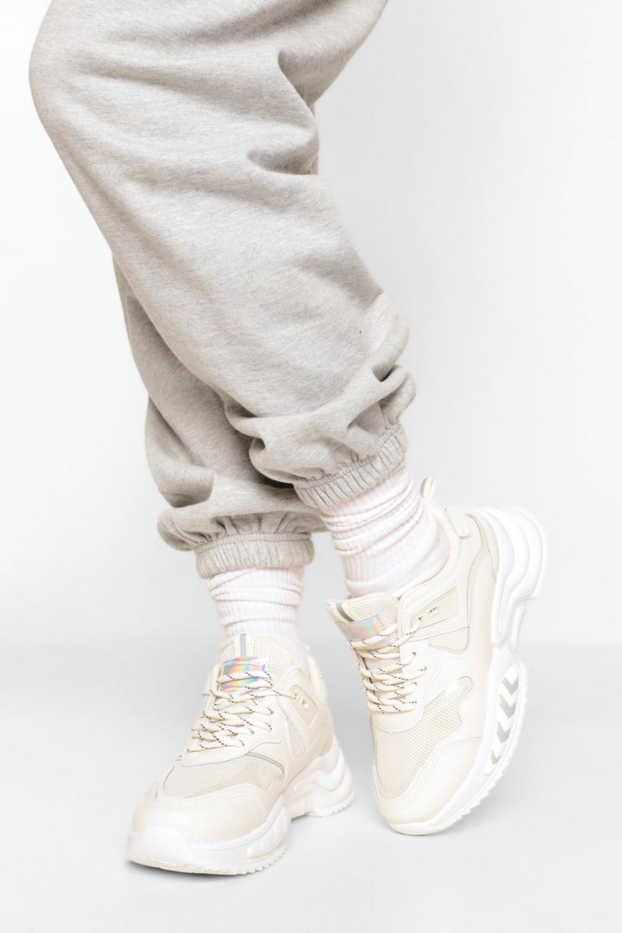 Robuste Sneaker mit Schnürung in Kontrastfarben , Beige image number 1