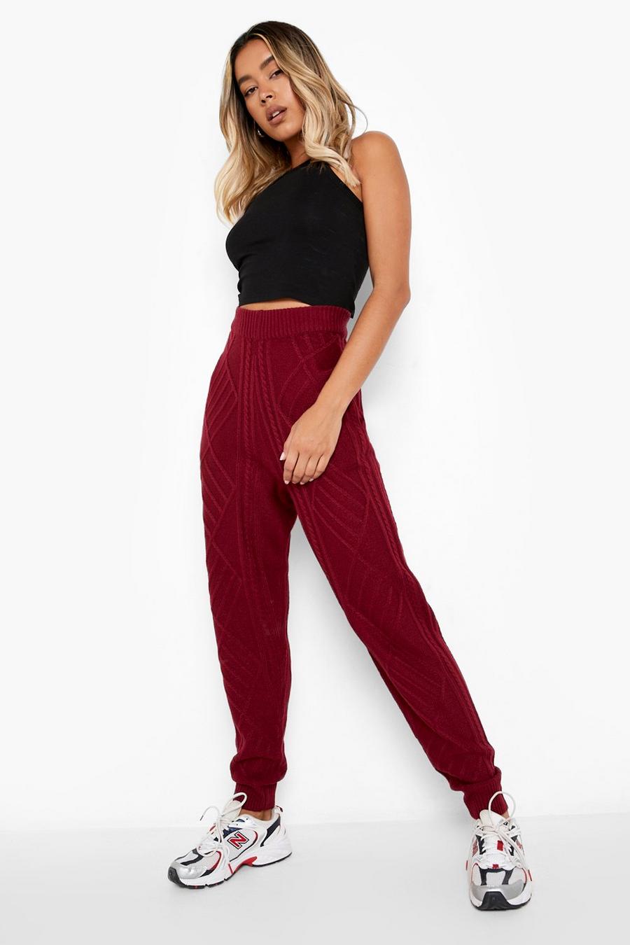 Dark red Cable Knit Joggers image number 1