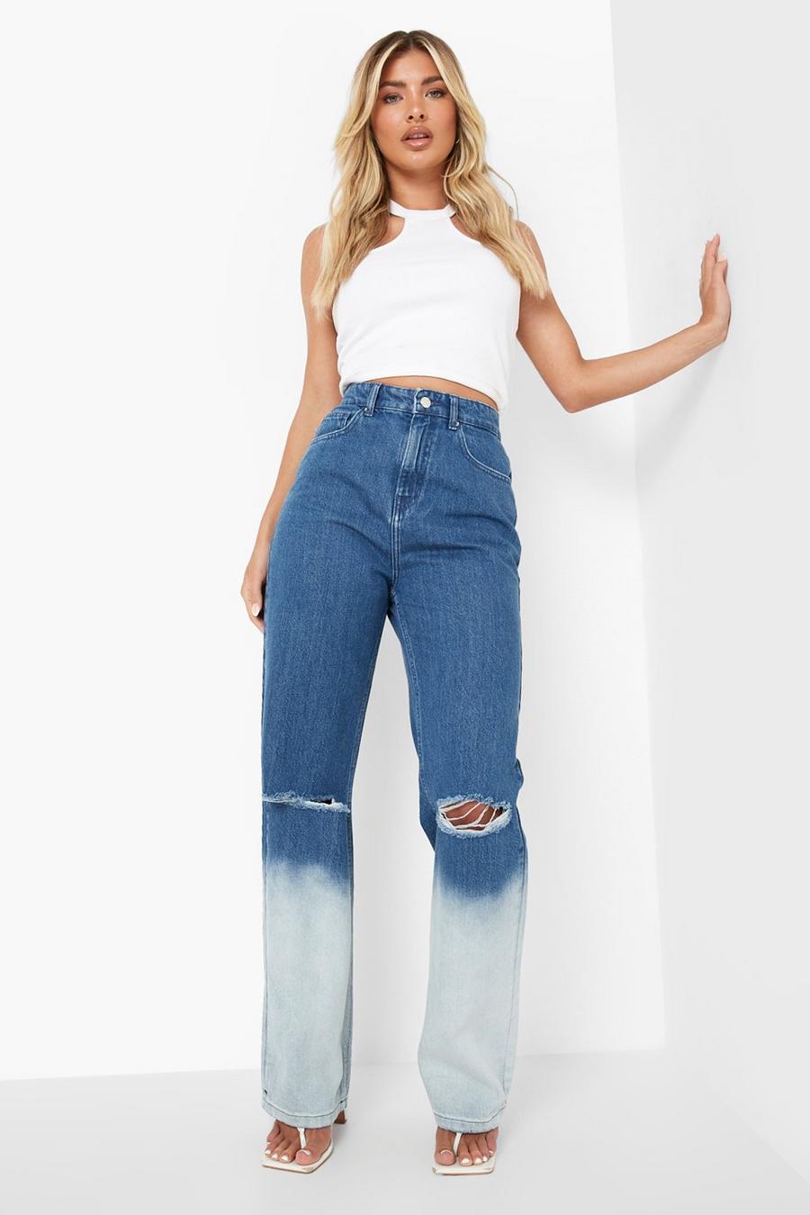 Mid blue Ripped Knee Ombre Boyfriend Jeans image number 1