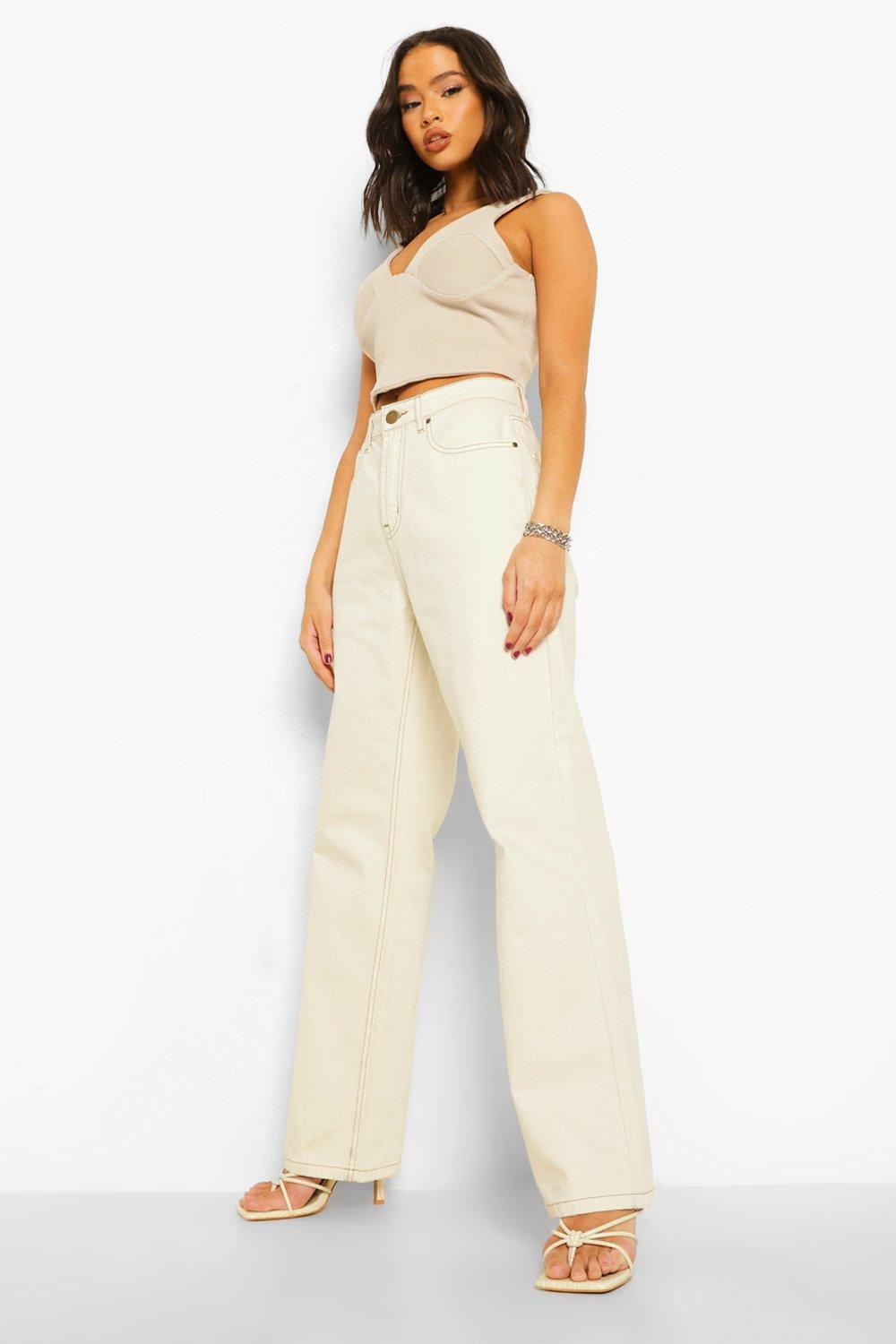 Cream contrast 2024 stitch jeans