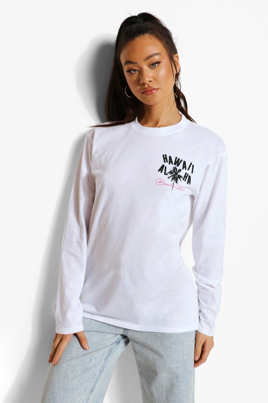 T-shirt a maniche lunghe con stampa e scritta Hawaii , Bianco image number 1