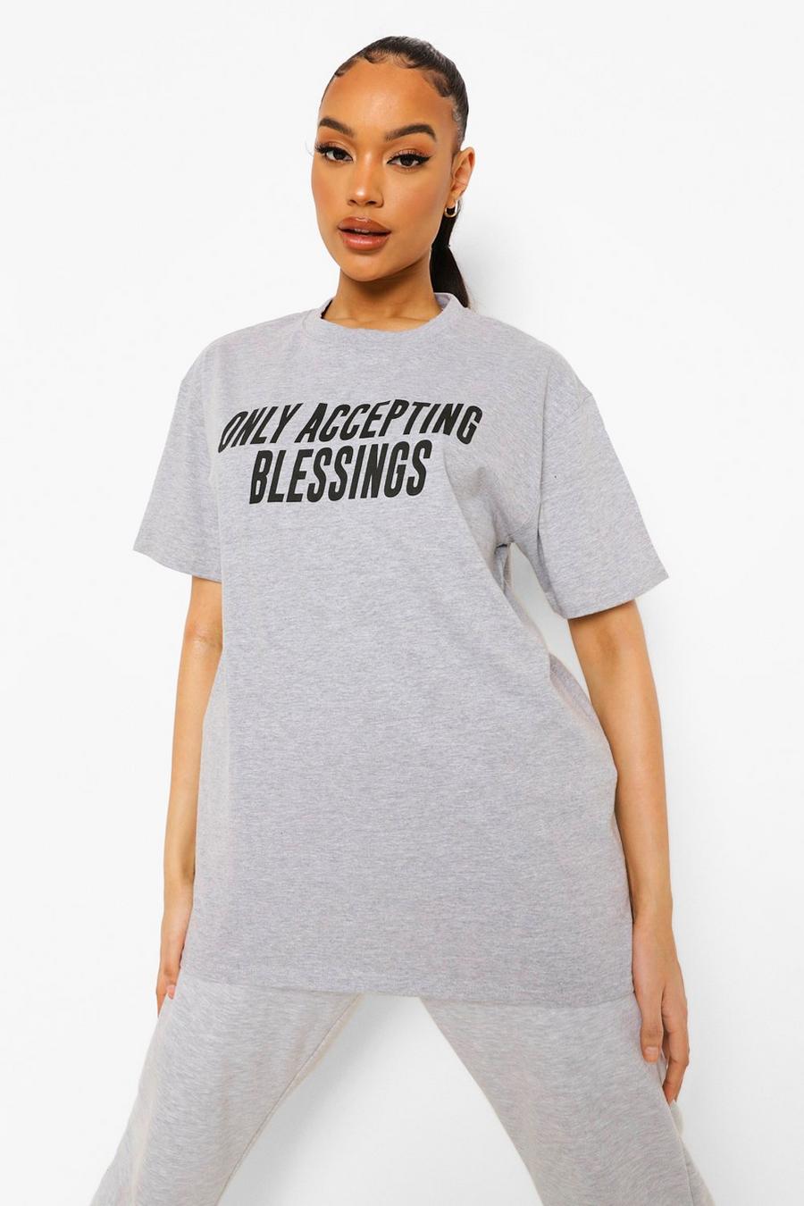 T-Shirts mit „Only Accept Blessing“-Slogan , Grau meliert image number 1