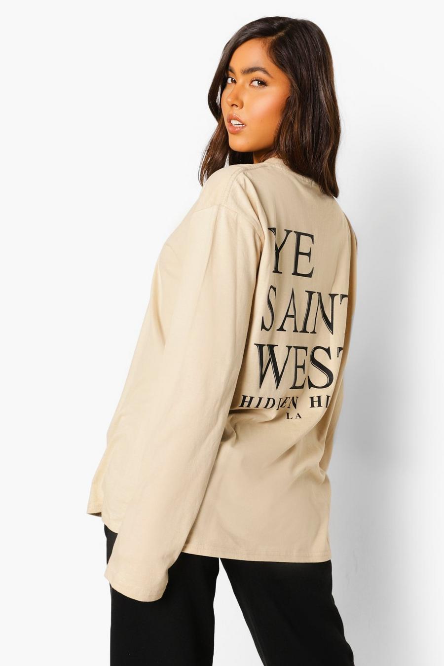 Sand "Ye Saint West" T-shirt med tryck bak image number 1