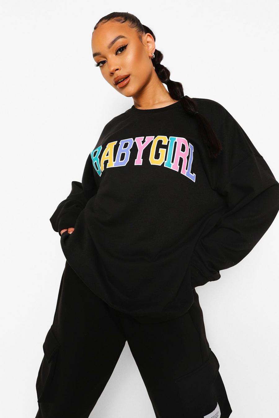 Oversized Pullover mit „Baby Girl“-Slogan , Schwarz image number 1