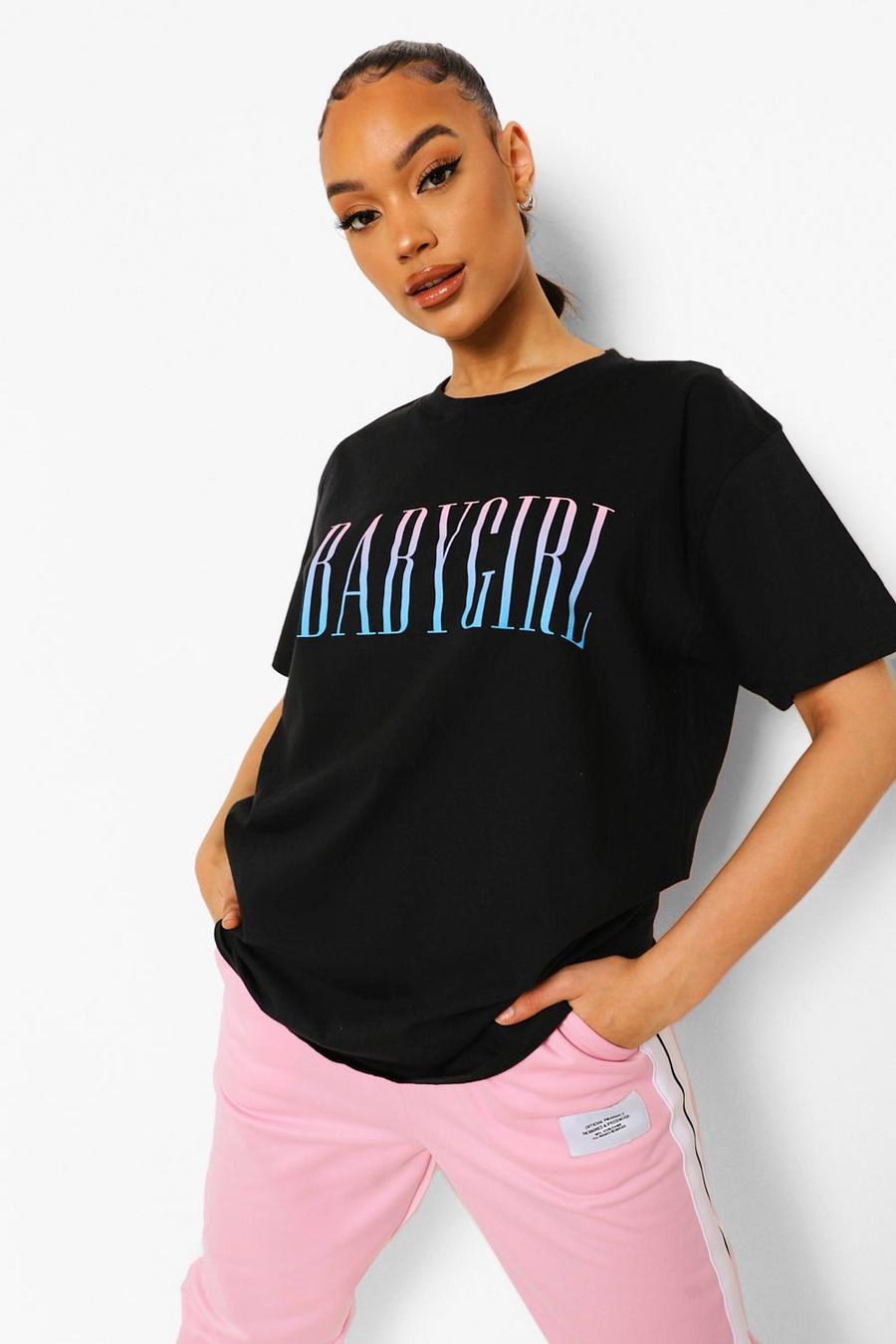 T-Shirt mit Baby Girl-Print mit Farbverlauf , Schwarz image number 1