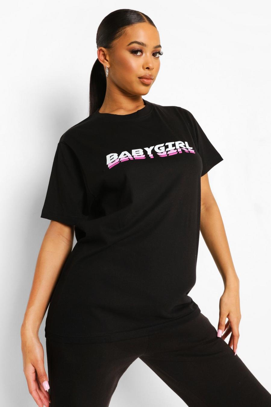T-Shirt in Übergröße mit „Baby Girl“-Slogan , Schwarz image number 1