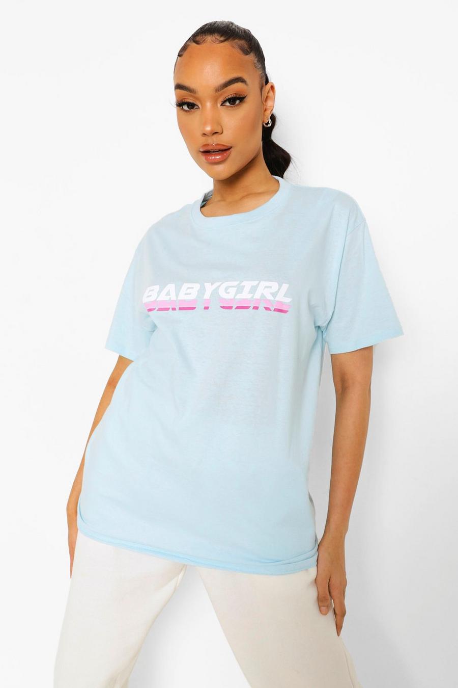 T-Shirt in Übergröße mit „Baby Girl“-Slogan , Blassblau image number 1