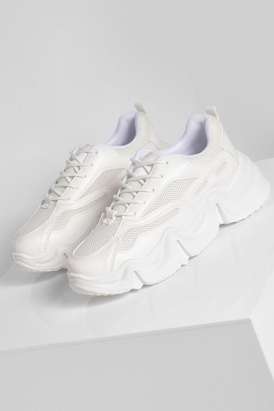 White Multi Panel Chunky Sneakers image number 1