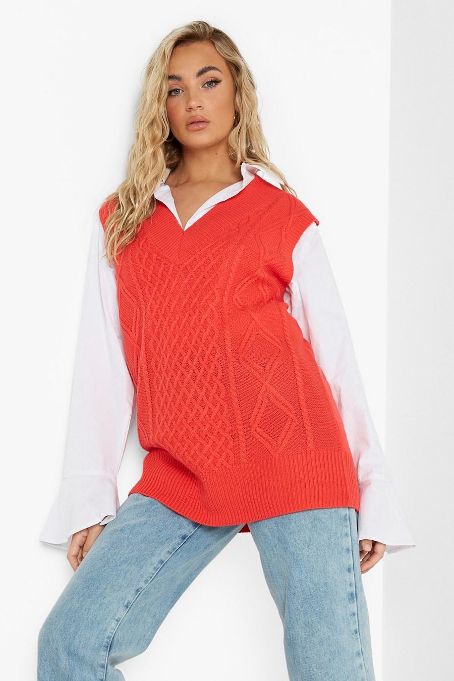 Cherry red Cable Knit Sweater Vest image number 1