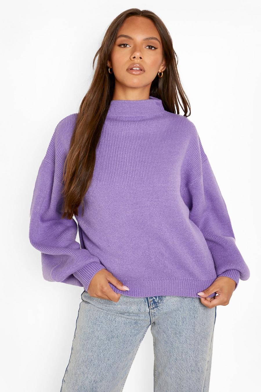 Hochgeschlossener Pullover mit Ballonärmeln, Purple image number 1